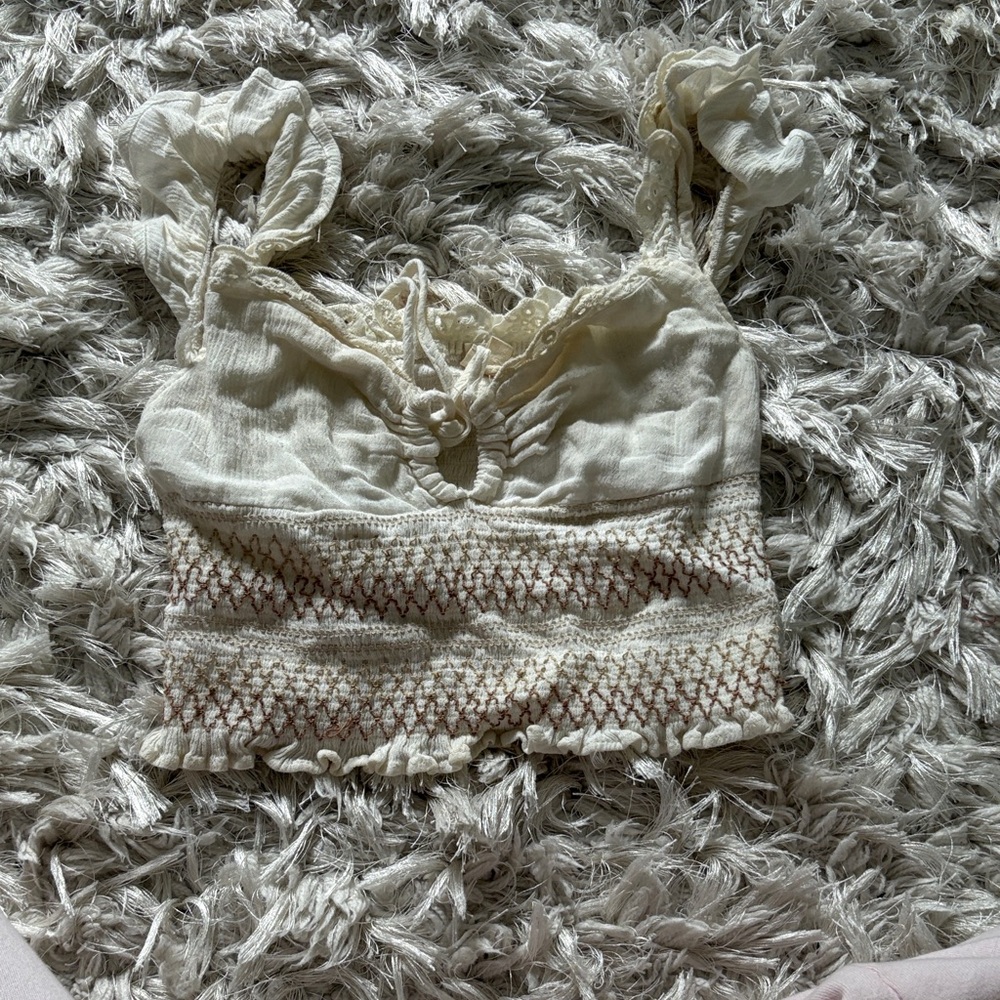 Surf Gypsy Cream Smocked Crop Top